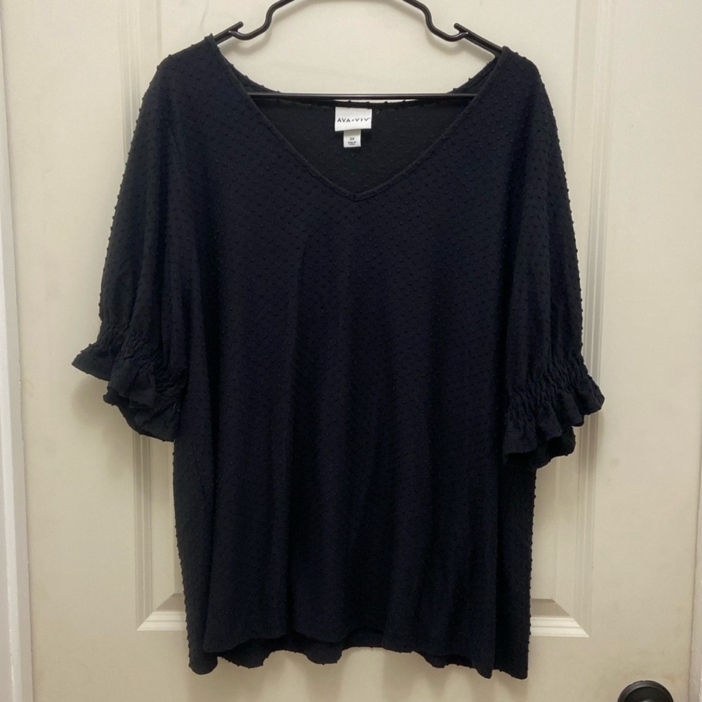 Ava & Viv Swiss Dot Black Blouse